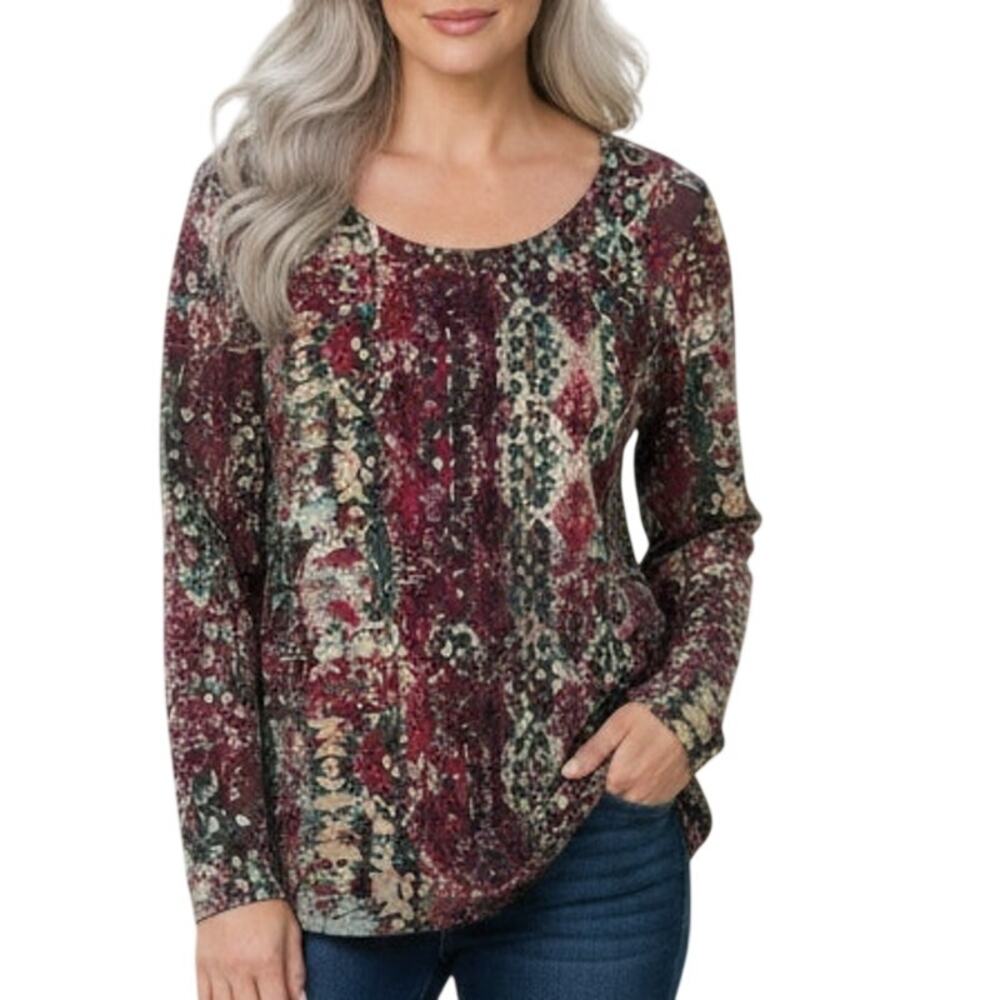 J. Jill Purejill Tribal Print Tunic Womens Medium Multicolor Pima Boho Top